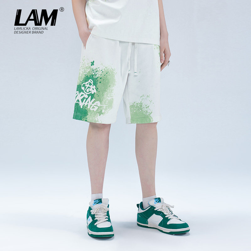 LAMLICKA潮牌涂鸦印花休闲短裤男女2024情侣运动抽绳纯棉五分卫裤,男装,休闲裤,淘宝优惠券,粉丝福利购,淘宝优惠卷