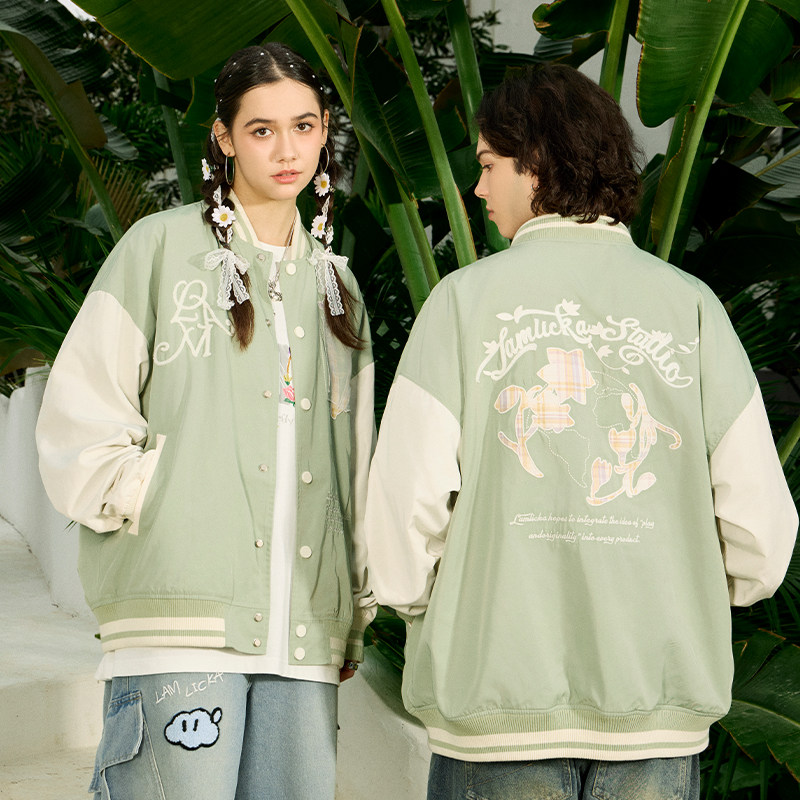 LAMLICKA新款植物系列刺绣棒球服外套男春季潮牌中性开衫夹克宽松