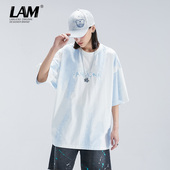宽松半袖 LAMLICKA美式 T恤男夏季 潮牌中性情侣装 复古新款 渐变短袖