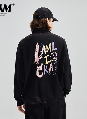 LAMLICKA LAM国潮半拉链立领卫衣男套头秋季廓形潮牌oversize上衣
