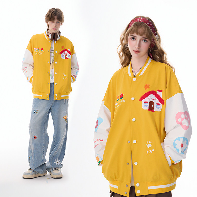 LAMLICKA撞色刺绣美式棒球服外套男春秋休闲潮牌宽松立领飞行夹克,男装,棒球夹克,淘宝优惠券,粉丝福利购,淘宝优惠卷