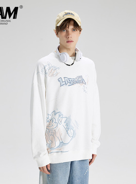 LAMLICKA LAM日系小怪兽印花圆领套头卫衣男潮牌oversize早秋上衣
