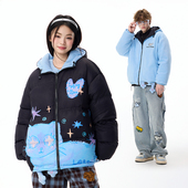 LAMLICKA蓝色双面穿轻薄短款 羽绒服冬季 保暖加厚潮牌宽松连帽外套