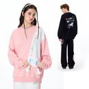 LAMLICKA拼接可爱小猫圆领卫衣男冬季 上衣女 加厚重磅黑色宽松长袖