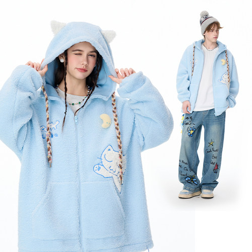 LAMLICKA立体猫耳羊羔毛棉服外套