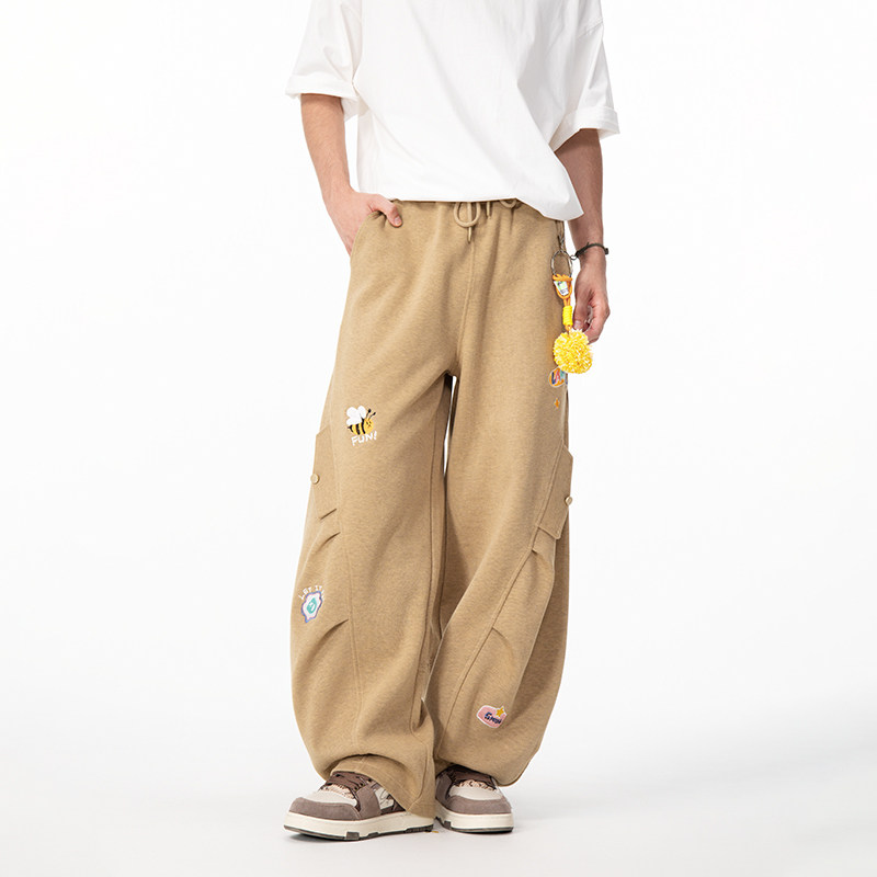 LAMLICKA卡其色美式弯刀裤男秋季潮牌慵懒松弛感裤子宽松阔腿卫裤,男装,休闲裤,淘宝优惠券,粉丝福利购,淘宝优惠卷