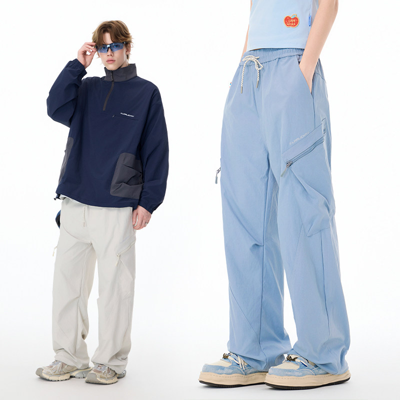 LAMLICKA户外机能风直筒工装裤男秋季美式宽松阔腿运动休闲长裤女