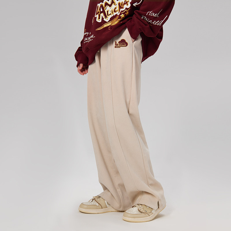 LAMLICKA新中式祥云刺绣休闲阔腿裤男春秋中性风垂感直筒长裤宽松,男装,休闲裤,淘宝优惠券,粉丝福利购,淘宝优惠卷