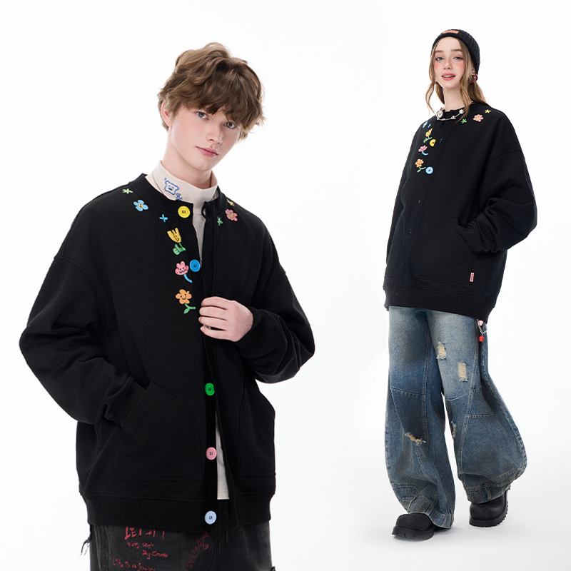 LAMLICKA黑色立领开衫卫衣外套