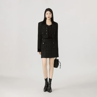 AMA{专柜阿玛家}商场同款时尚轻奢风短款黑色小香风外套女540035