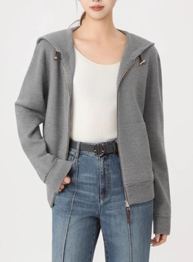 AMS【商场同款】百搭时尚潮流休闲连帽针织卫衣外套女148048