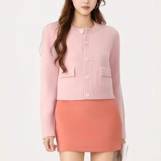 休闲通勤气质圆领毛针织开衫女