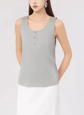 AMAS{专柜阿玛家}商场同款百搭纯色装饰扣桑蚕丝薄款背心女530073