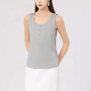 AMAS{专柜阿玛家}商场同款百搭纯色装饰扣桑蚕丝薄款背心女530073