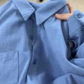 多巴胺高档蓝色纯棉衬衫 气质衬衣潮 女小清新宽松百搭显瘦通勤薄款