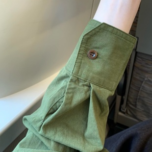 设计感纯棉宽松防晒衫 绿色长袖 小个子开衫 女2025新款 衬衣 百搭衬衫