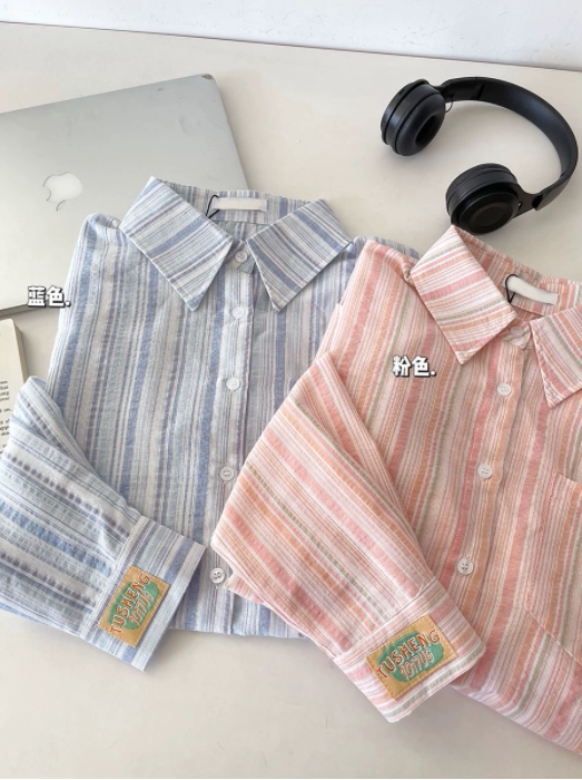 超好看条纹长袖衬衫女2024年春装新款别致漂亮上衣宽松衬衣外套