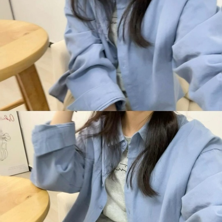 雾霾蓝色衬衫内搭叠穿男女情侣装