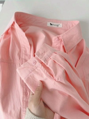 防晒衬衣初秋外套 女春夏新款 100%棉轻奢高级感粉色纯棉长袖 衬衫