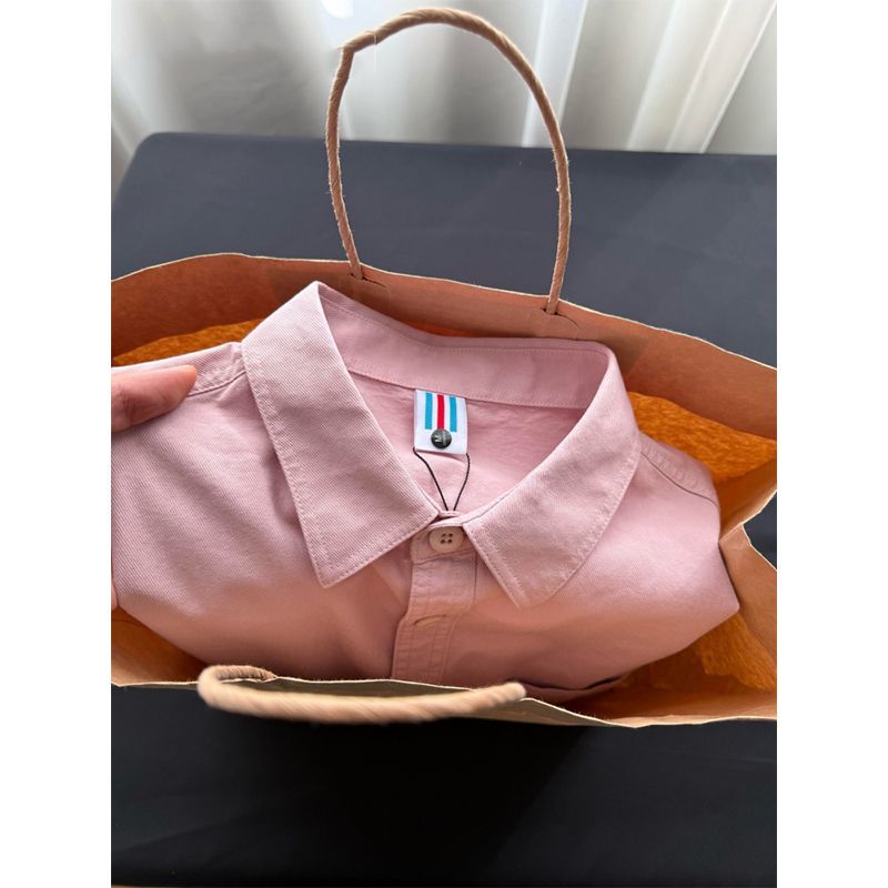 粉色纯棉长袖衬衫女款秋冬季