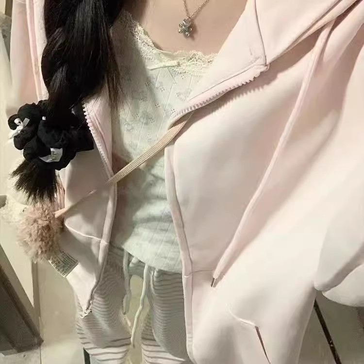 外贸原单品牌重磅纯棉连帽卫衣女