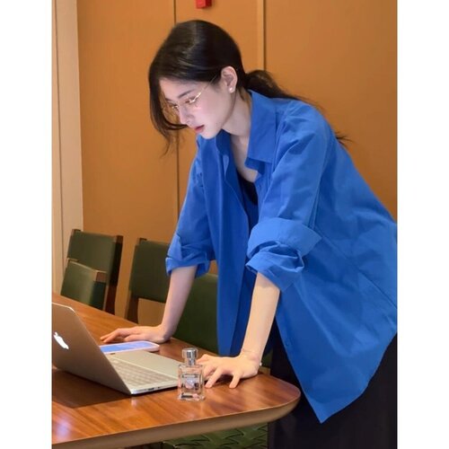 轻奢高级纯棉蓝色衬衫