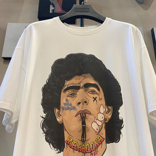 恶搞迭戈 马拉多纳头像宽松T恤圆领潮牌百搭maradona短袖欧美风