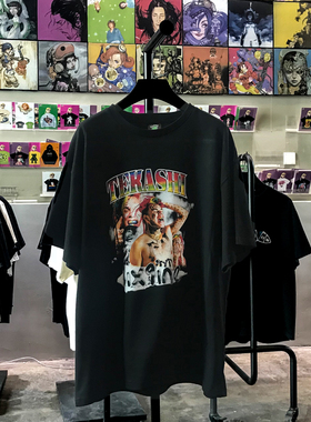 美国嘻哈歌手6ix9ine周边美潮t恤落肩袖重磅圆领短袖情侣款半袖男