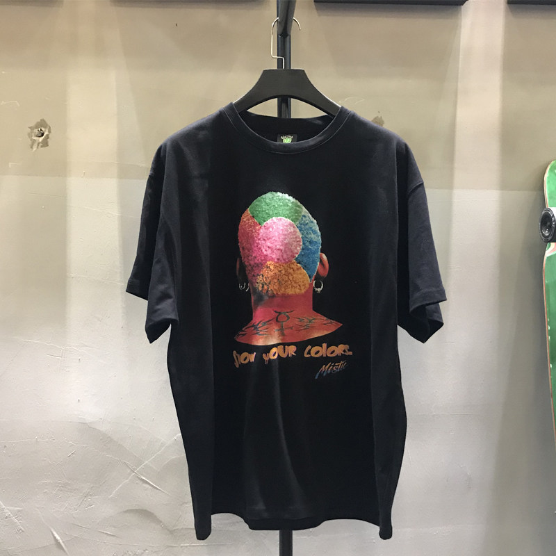 ins超火美国潮牌球星丹尼斯·罗德曼t恤落肩袖重磅半袖男大虫短袖