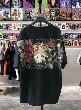 动漫个性后背印花短袖潮牌满背落肩袖t恤街头男女同款复古上衣tee