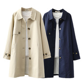 显瘦气质纯色外套秋 单排扣风衣女小个子修身 日单正品 95%棉中长款