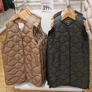 U家2023秋新款女羽绒服马甲轻薄保暖修身显瘦鸭绒菱格中长款外套