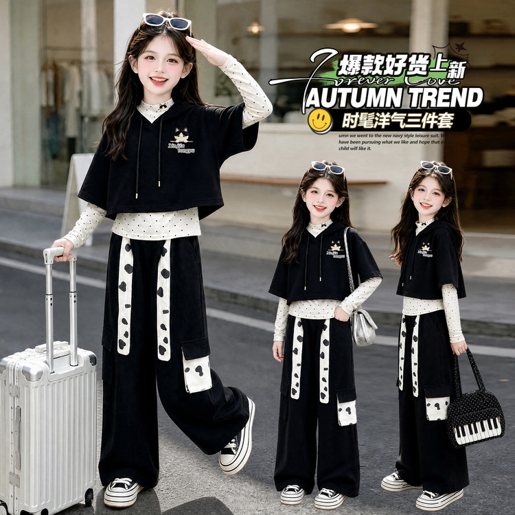 女童春秋装连帽卫衣三件套2026秋季新款中大童运动套装超好看衣服图片