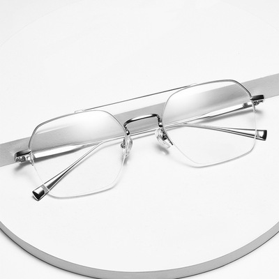 痞帅时尚潮款网红复古多边形半框双梁眼镜框架可配度数防蓝光散光