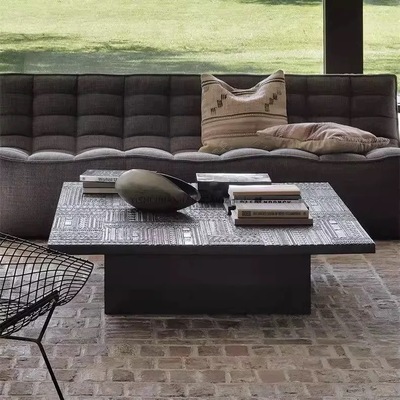 北欧复古高档实木茶几别墅大户型手工雕花方形表情茶桌工业风民宿