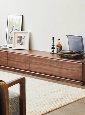 北欧黑胡桃木电视柜组合全实木小户型客厅家具中古现代简约落地柜