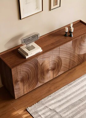 北美黑胡桃木餐边柜艺术雕刻设计师款客厅靠墙一体入户储物柜子