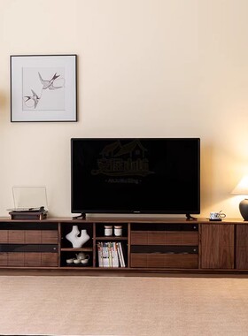 北美黑胡桃木电视柜客厅家用简约落地柜实木储物柜中古风视听柜