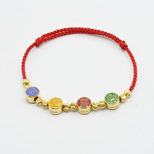 18k金平安喜乐红绳编织手链本命年转好运纳福【WT0313】不脱模