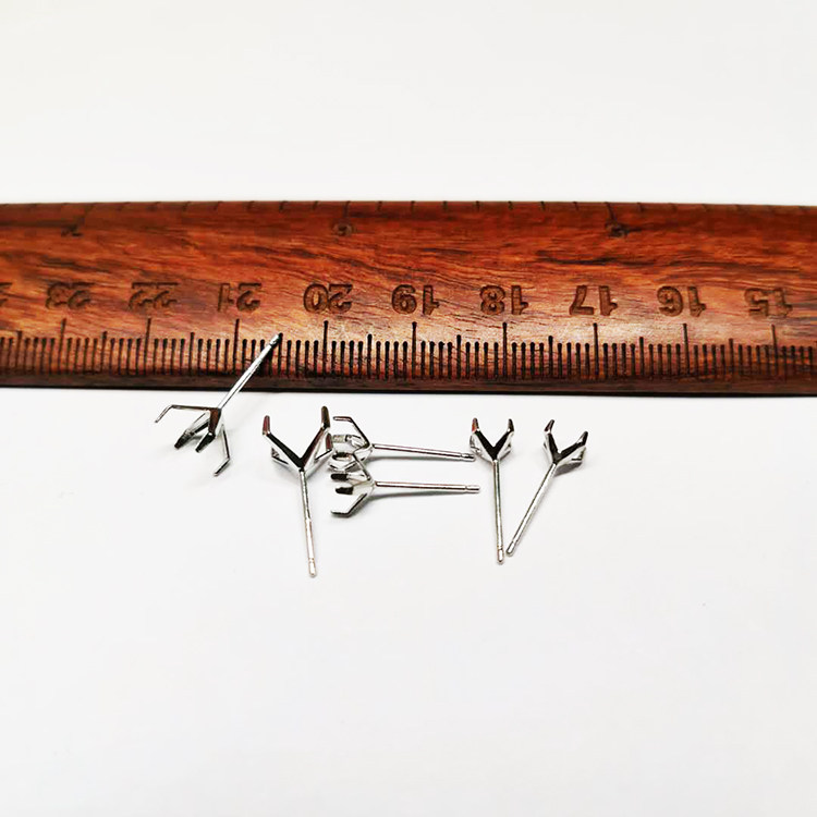 雅庄 925纯银DIY手工镶嵌 4爪抓莫桑锆石耳钉配件 镶石空托 1对