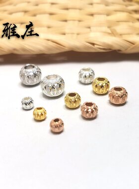 diy纯银项链磨砂双环银珠