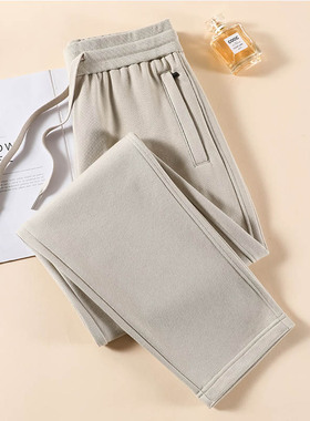 纯棉杏色宽松运动裤女2025春款休闲卫裤高腰裤子大码运动直筒长裤