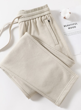 杏色宽松卫裤女2025新款女装春秋款纯棉裤子大码百搭休闲运动长裤