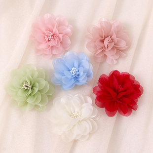 6cm立體布藝櫻花花朵 diy手作發(fā)夾頭飾胸花服飾配件 仿真花 紗花