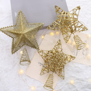 圣诞节装饰品 圣诞树挂件配件金色红色闪粉五角星圣诞树顶星装饰