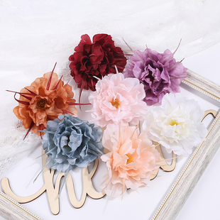 假花絹花 新款 仿真牡丹花帶刺 diy手工花環(huán)頭飾胸花材料 婚慶花藝
