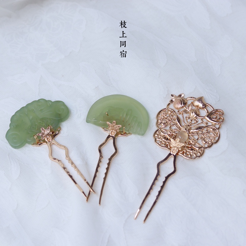 明制唐风简单岫玉小钗