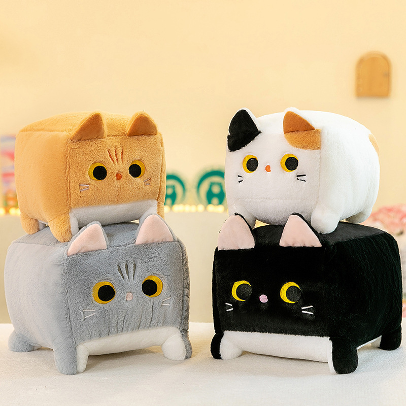 方块猫咪玩偶睡觉可爱黑猫公仔女生娃娃毛绒玩具沙发靠垫毕业礼物