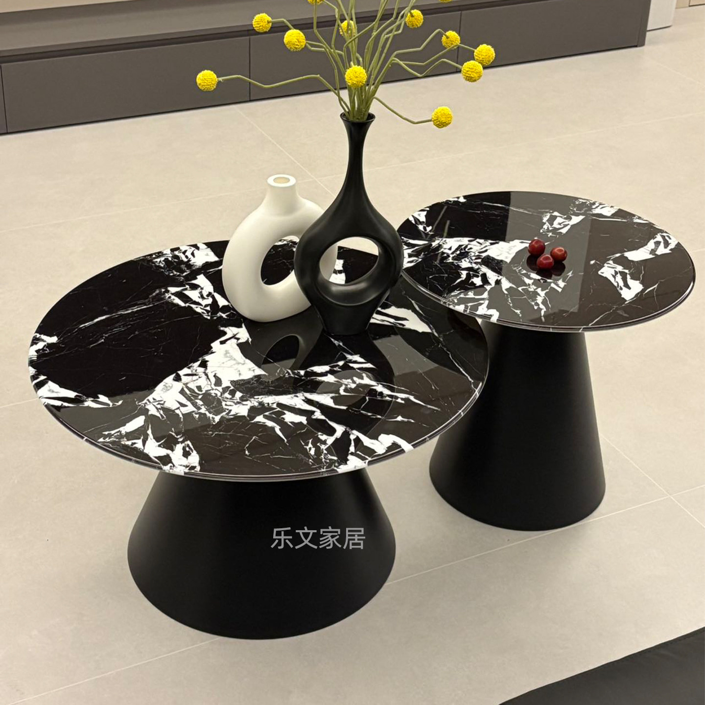 铁艺茶几组合北欧轻奢仿大理石桌子圆形角几现代简约客厅沙发边几