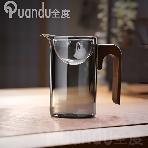 侧木泡茶壶分离冲淋杯可拆洗木把小青柑壶一体公道耐高温逍遥玻璃
